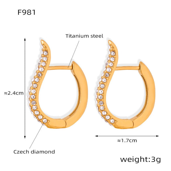 Wholesale Titanium Steel Ushape Geometric Retro Gold Inlaid Zircon Earrings For Women Electroplated