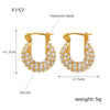 Wholesale Titanium Steel Ushape Geometric Retro Gold Inlaid Zircon Earrings For Women Electroplated