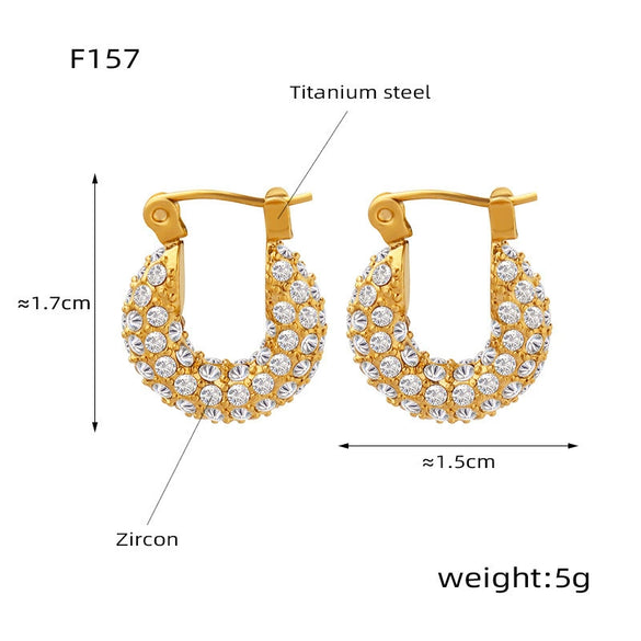 Wholesale Titanium Steel Ushape Geometric Retro Gold Inlaid Zircon Earrings For Women Electroplated