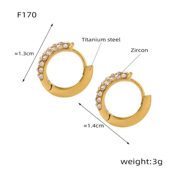 Wholesale Titanium Steel Ushape Geometric Retro Gold Inlaid Zircon Earrings For Women Electroplated