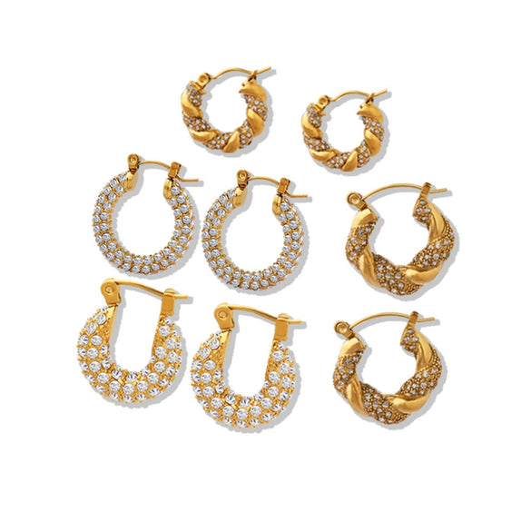 Wholesale Titanium Steel Ushape Geometric Retro Gold Inlaid Zircon Earrings For Women Electroplated