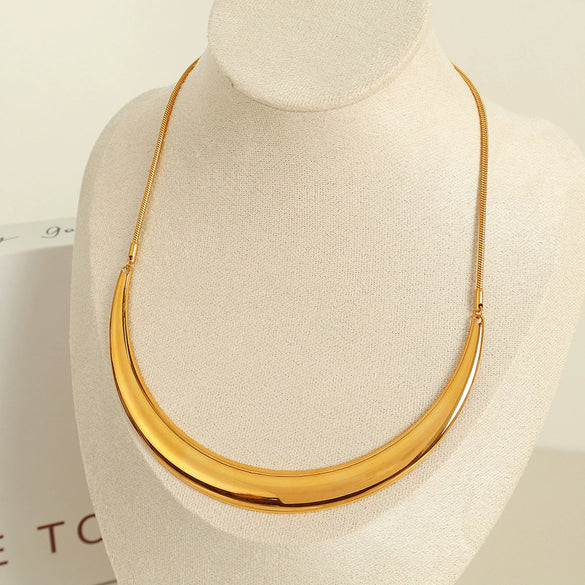 Wholesale 316L Stainless Steel Ushaped Fashion Simple Exquisite Fanshaped Arc Necklace With Electroplating Design For Women