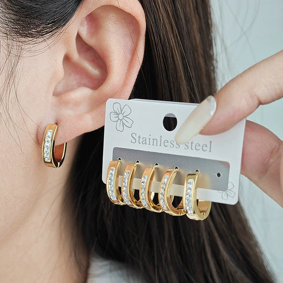 Wholesale Titanium Steel Ushaped Geometric Diamond Stud Earrings Electroplated For Women Fashion Minimalist Style