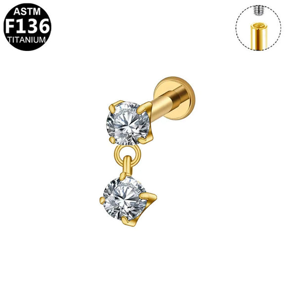 Wholesale Titanium Steel Water Drop Zircon Ear Nail And Lip Nail With Heart Bow Tie Star Shape Electroplating For Unisex