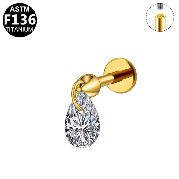 Wholesale Titanium Steel Water Drop Zircon Ear Nail And Lip Nail With Heart Bow Tie Star Shape Electroplating For Unisex