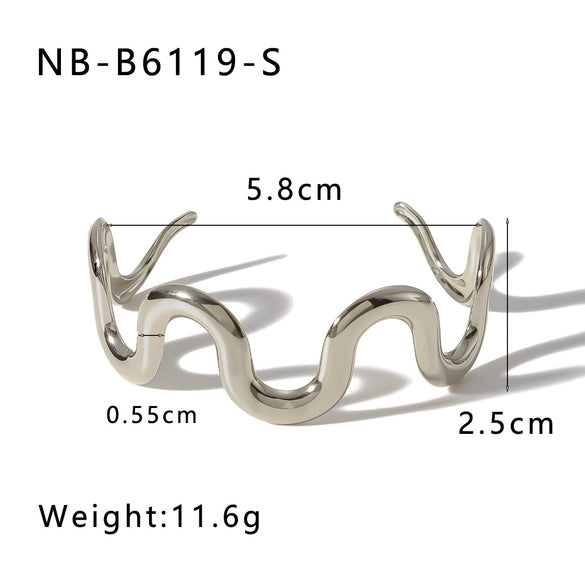 Wholesale Titanium Steel Wavy Geometric Bracelet With 18K Furnace Vacuum Plating