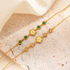 Wholesale Titanium Steel Women's Bracelet With Flower And Rhombus Patterns Electroplated In Golden Retro Elegant Style