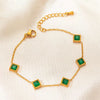 Wholesale Titanium Steel Women's Bracelet With Flower And Rhombus Patterns Electroplated In Golden Retro Elegant Style