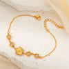 Wholesale Titanium Steel Women's Bracelet With Flower And Rhombus Patterns Electroplated In Golden Retro Elegant Style