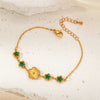 Wholesale Titanium Steel Women's Bracelet With Flower And Rhombus Patterns Electroplated In Golden Retro Elegant Style