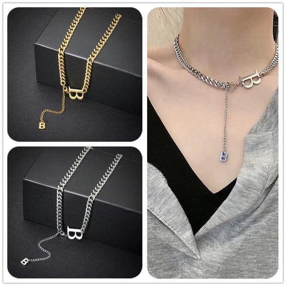 Wholesale Titanium Steel Women's Cold Style Geometric Letter B Gold Inlaid Clavicle Chain