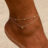 Wholesale Titanium Steel Women's Double Layer Anklet With 18K Gold Love Pendant And Oval Bead Chain Geometric Style