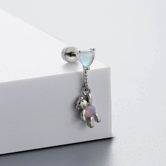 Wholesale Titanium Steel Women's Fairy Style Ear Nail With Pink Zircon And Heart Fivepointed Star Love Bear Shapes