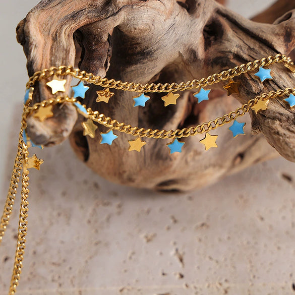 Wholesale 316L Stainless Steel Women's Fashion Personality Fivepointed Star Geometric Electroplated Necklace Jewelry