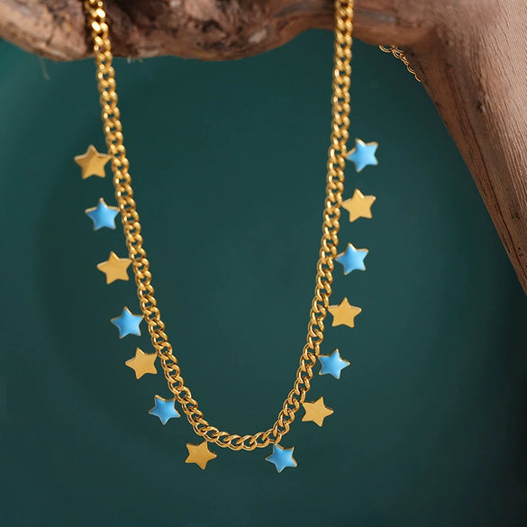 Wholesale 316L Stainless Steel Women's Fashion Personality Fivepointed Star Geometric Electroplated Necklace Jewelry