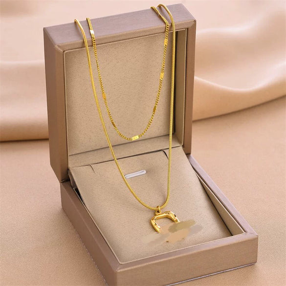 Wholesale Titanium Steel Women's Geometric Clavicle Chain Necklace With Electroplating Design