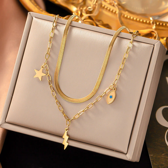 Wholesale Titanium Steel Women's Geometric Retro Necklace With Electroplating O Word Chain