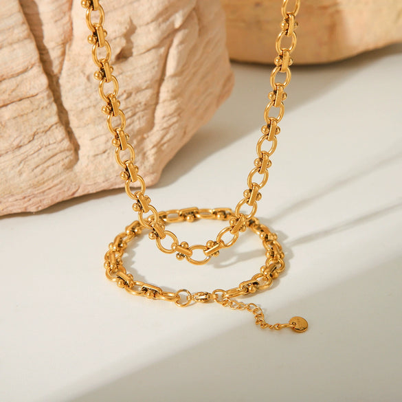 Wholesale Titanium Steel Women's Handmade Geometric Style Necklace With Colorfree Bracelet
