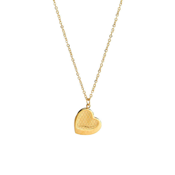 Wholesale Titanium Steel Women's Heartshaped Pendant Necklace With Geometric Pattern And Electroplating Treatment Ochain Style Simple Design