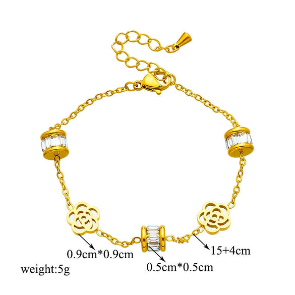 Wholesale Titanium Steel Women's Hollow Flower Jewelry Bracelet With Electroplating Treatment