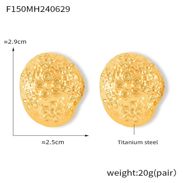 Wholesale 316L Stainless Steel Women's Irregular Bump Texture Geometric Carved Flower Shape Earrings With Electroplating