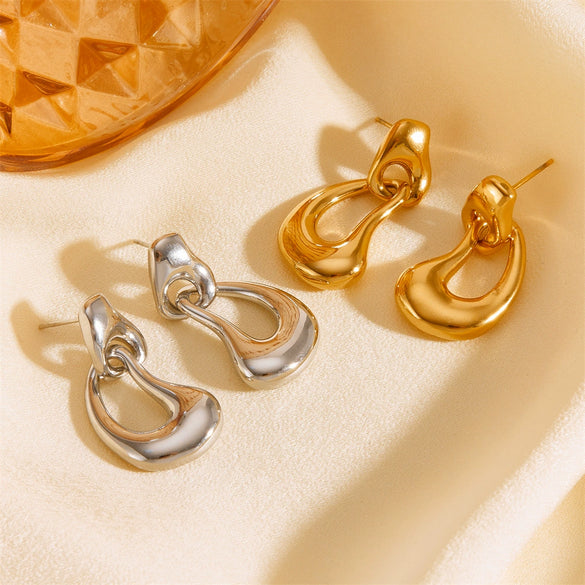 Wholesale Titanium Steel Women's Irregular Double Ring Heart Geometric Joker Style Waterproof Nonfading Earrings