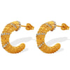 Wholesale 316L Stainless Steel Women's Jewelry Electroplated C Type Hemp Pattern Diamond Earrings