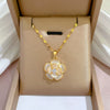 Wholesale Titanium Steel Women's Light Luxury Geometric Cat's Eye Flower Transparent Real Gold Necklace Accessories