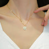 Wholesale Titanium Steel Women's Light Luxury Geometric Cat's Eye Flower Transparent Real Gold Necklace Accessories