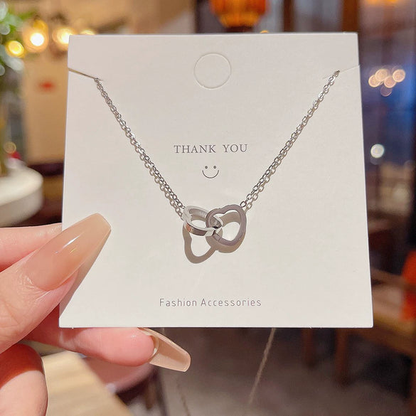 Wholesale Titanium Steel Women's Light Luxury Geometric Pendant Necklace With Electroplating And Mixed Gemstone Setting And Cross Chain