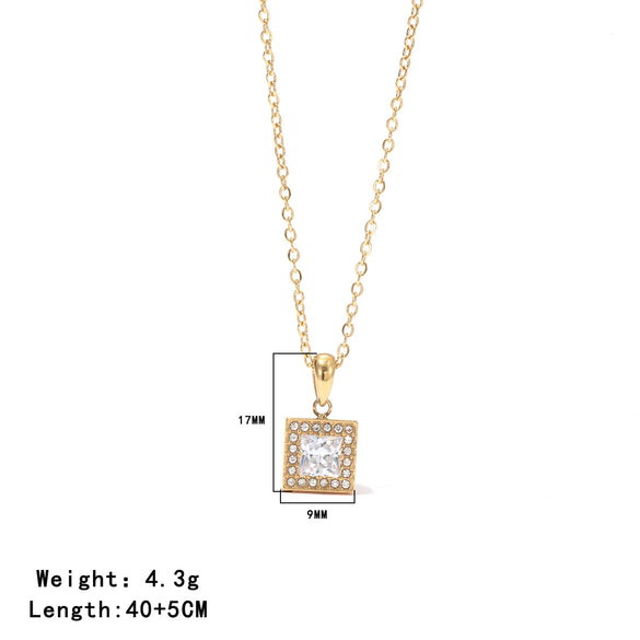 Wholesale Titanium Steel Women's Light Luxury Geometric Square Pendant Necklace Electroplated