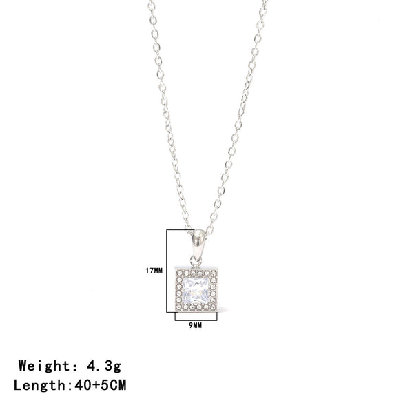 Wholesale Titanium Steel Women's Light Luxury Geometric Square Pendant Necklace Electroplated