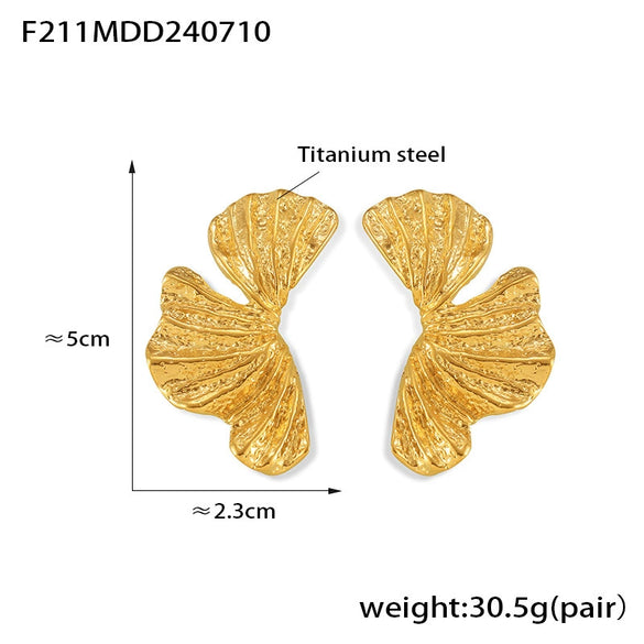 Wholesale 316L Stainless Steel Women's Mori Style Geometric Multilayer Texture Petal Design Electroplated Earrings