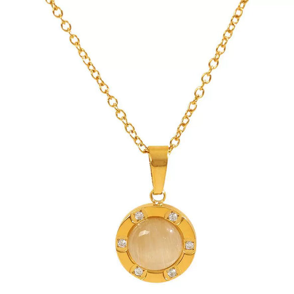 Wholesale 316L Stainless Steel Women's Necklace With Geometric Cat's Eye Pendant And Electroplating Treatment