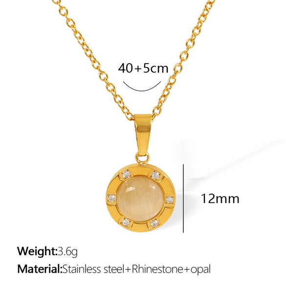 Wholesale 316L Stainless Steel Women's Necklace With Geometric Cat's Eye Pendant And Electroplating Treatment