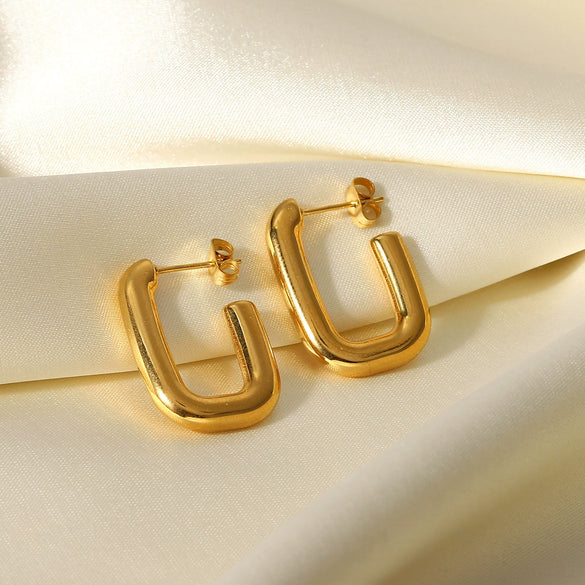 Wholesale Titanium Steel Women's Open Square Geometric Earrings With 18K Gold Electroplating