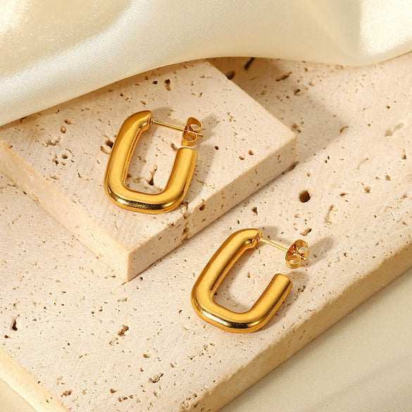 Wholesale Titanium Steel Women's Open Square Geometric Earrings With 18K Gold Electroplating