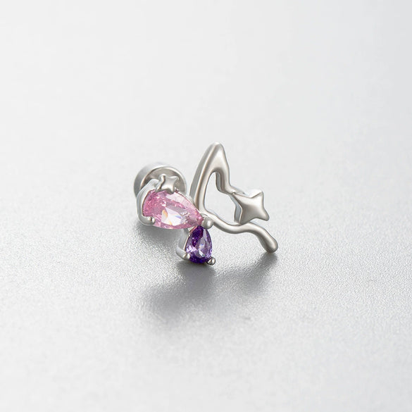 Wholesale Titanium Steel Women's Pink Cherry Shaped Ear Studs Inlaid With Zircon Princess Style