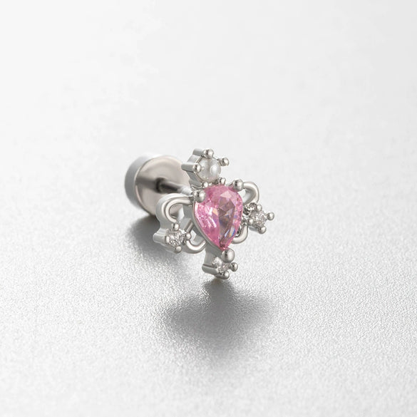 Wholesale Titanium Steel Women's Pink Cherry Shaped Ear Studs Inlaid With Zircon Princess Style