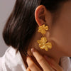 Wholesale 316L Stainless Steel Women's Retro Elegant Two Layer Texture Flower Geometric Earrings With Electroplating Design