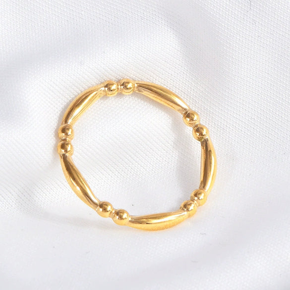 Wholesale Titanium Steel Women's Ring Geometric Ushape Electroplated Gold Beads Bamboo Style Jewelry