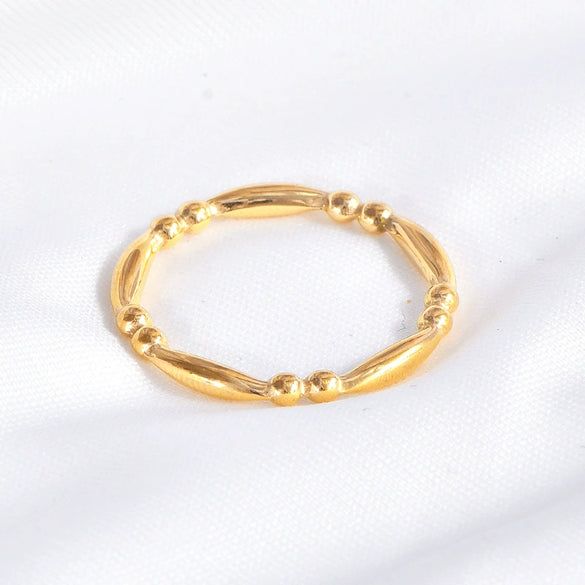 Wholesale Titanium Steel Women's Ring Geometric Ushape Electroplated Gold Beads Bamboo Style Jewelry