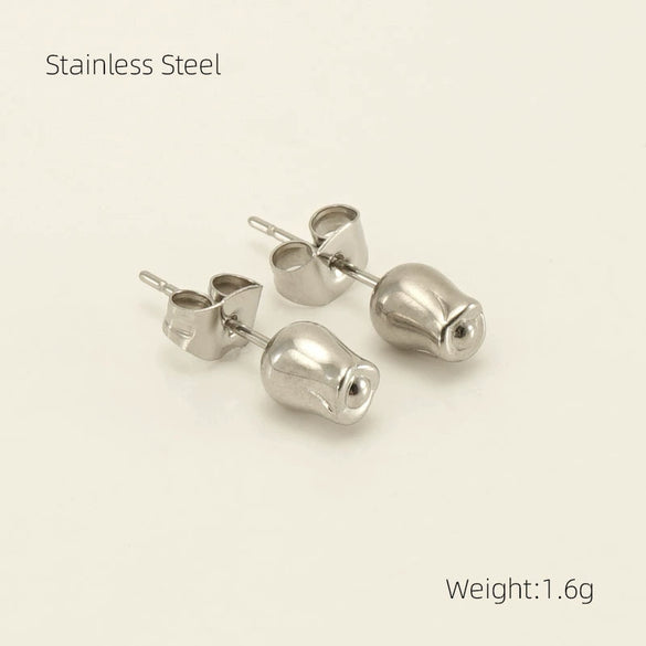 Wholesale 316L Stainless Steel Women's Simple Geometric Design Electroplated Earrings With Steel Beads And Rose Pearl