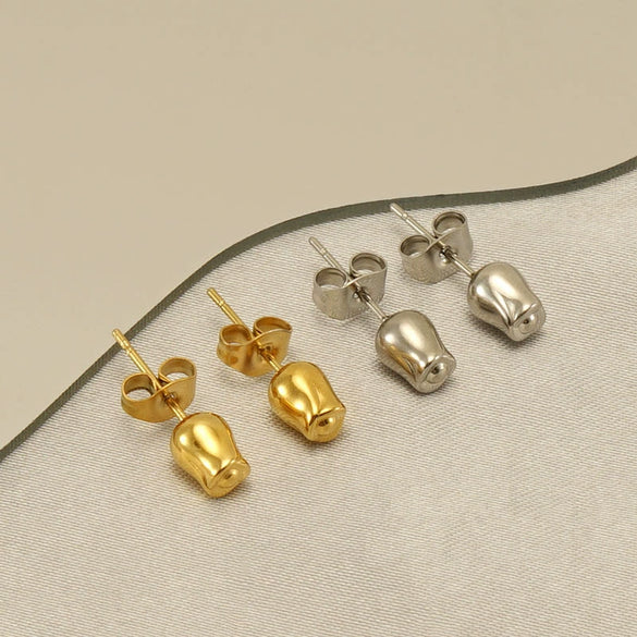 Wholesale 316L Stainless Steel Women's Simple Geometric Design Electroplated Earrings With Steel Beads And Rose Pearl