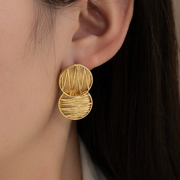Wholesale Titanium Steel Women's Simple Geometric Double Circle Earrings With Electroplating