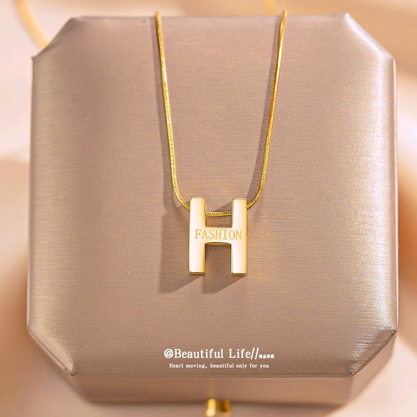 Wholesale Titanium Steel Women's Simple Letter H Snake Bone Chain Necklace 18K Gold Plated Light Luxury Clavicle Chain