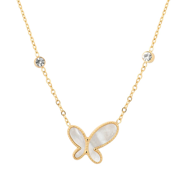 Wholesale Titanium Steel Women's Summer Retro Butterfly Fritillary Necklace With Bow Pattern And Gold Inlaid Ochain
