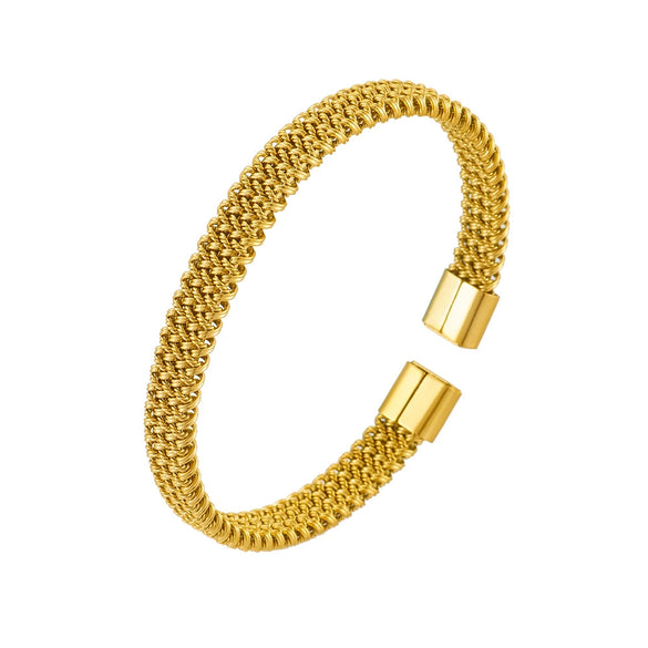 Wholesale Titanium Steel Woven Flat Cshaped Open Twist Snake Bone Honeycomb Electroplated Bracelet For Men And Women