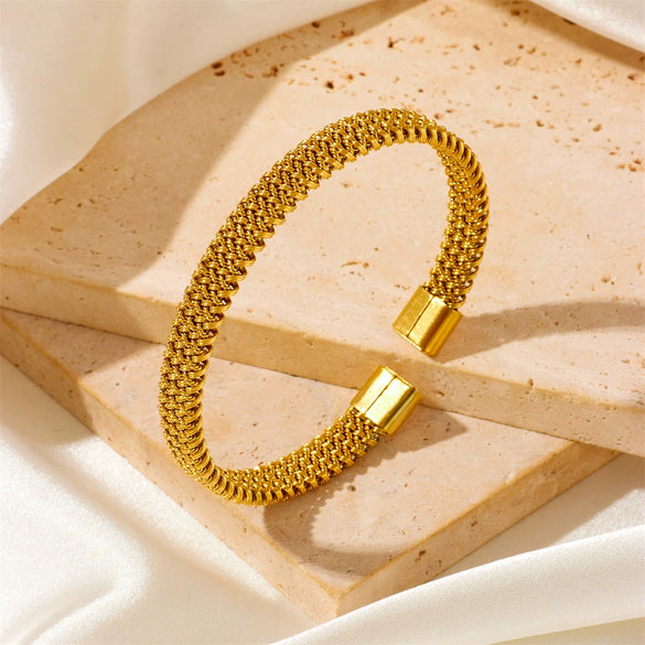 Wholesale Titanium Steel Woven Flat Cshaped Open Twist Snake Bone Honeycomb Electroplated Bracelet For Men And Women