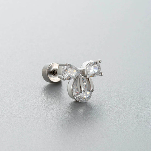 Wholesale Titanium Steel Zircon Bow Shape Earrings For Women